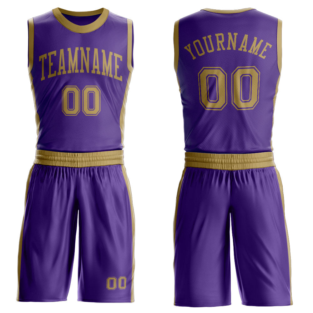 Custom Purple Old Gold Round Neck Basketball Uniform Jersey - Main View