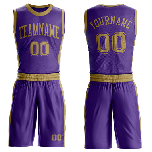 Custom Purple Old Gold Round Neck Basketball Uniform Jersey - Main View