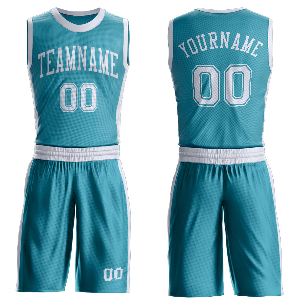 Custom Teal White Round Neck Basketball Uniform Jersey - Main View