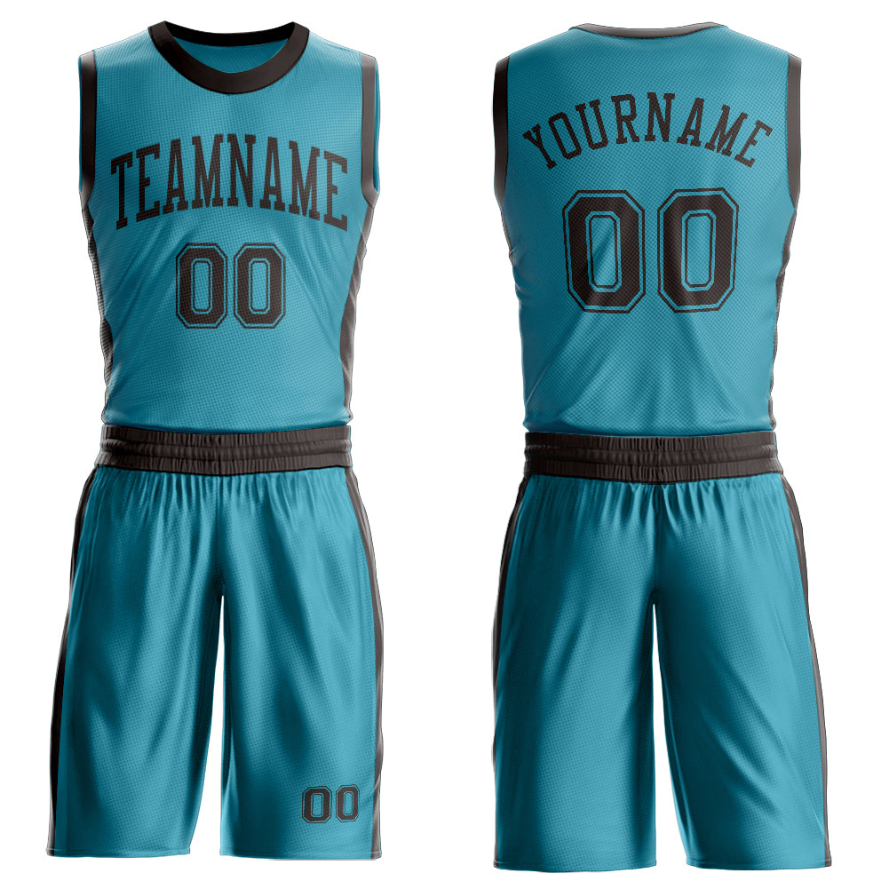 Custom Teal Brown Round Neck Basketball Uniform Jersey - Main View