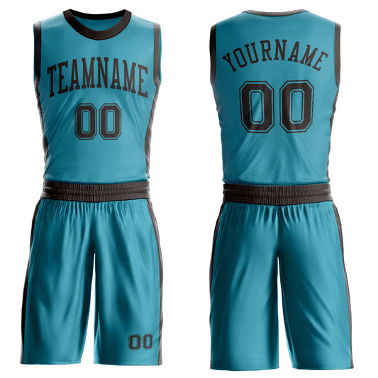 Custom Teal Brown Round Neck Basketball Uniform Jersey - Main View