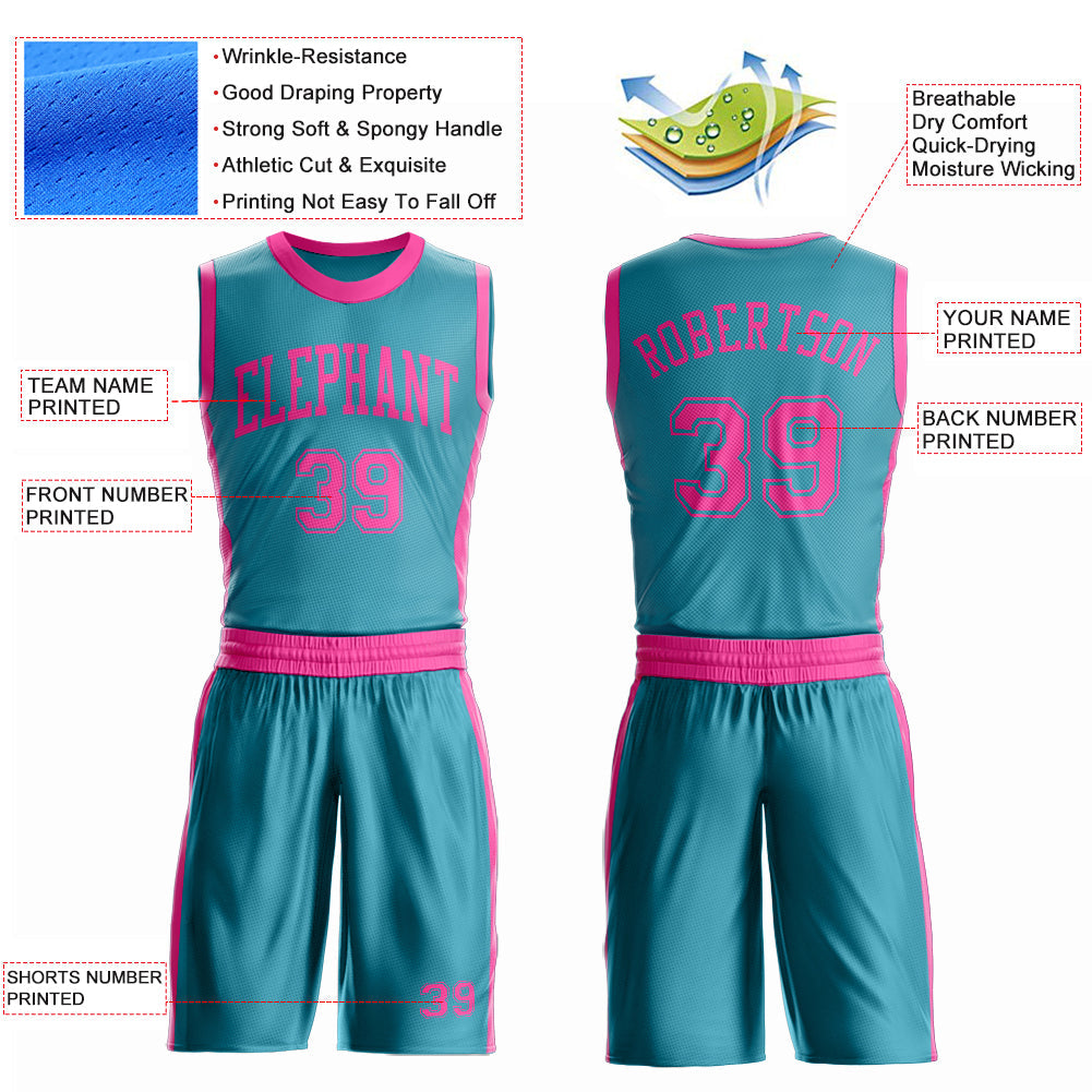 Custom Teal Pink Round Neck Basketball Uniform Jersey view 4