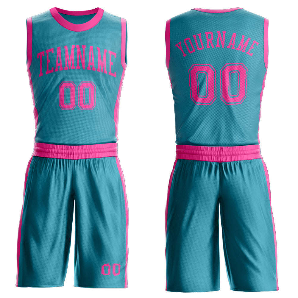 Custom Teal Pink Round Neck Basketball Uniform Jersey - Main View