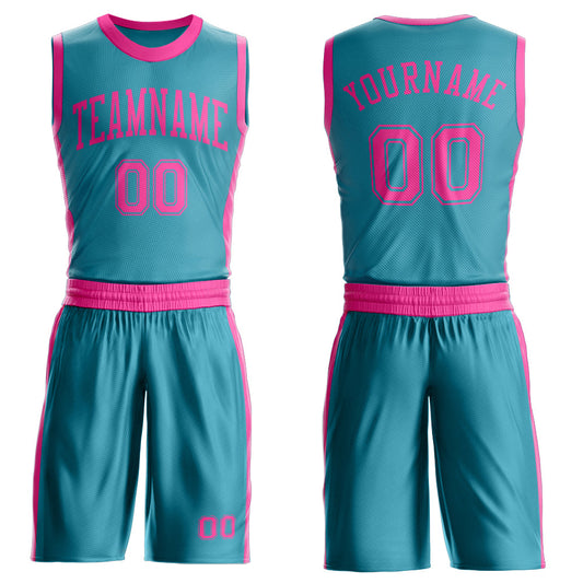 Custom Teal Pink Round Neck Basketball Uniform Jersey - Main View