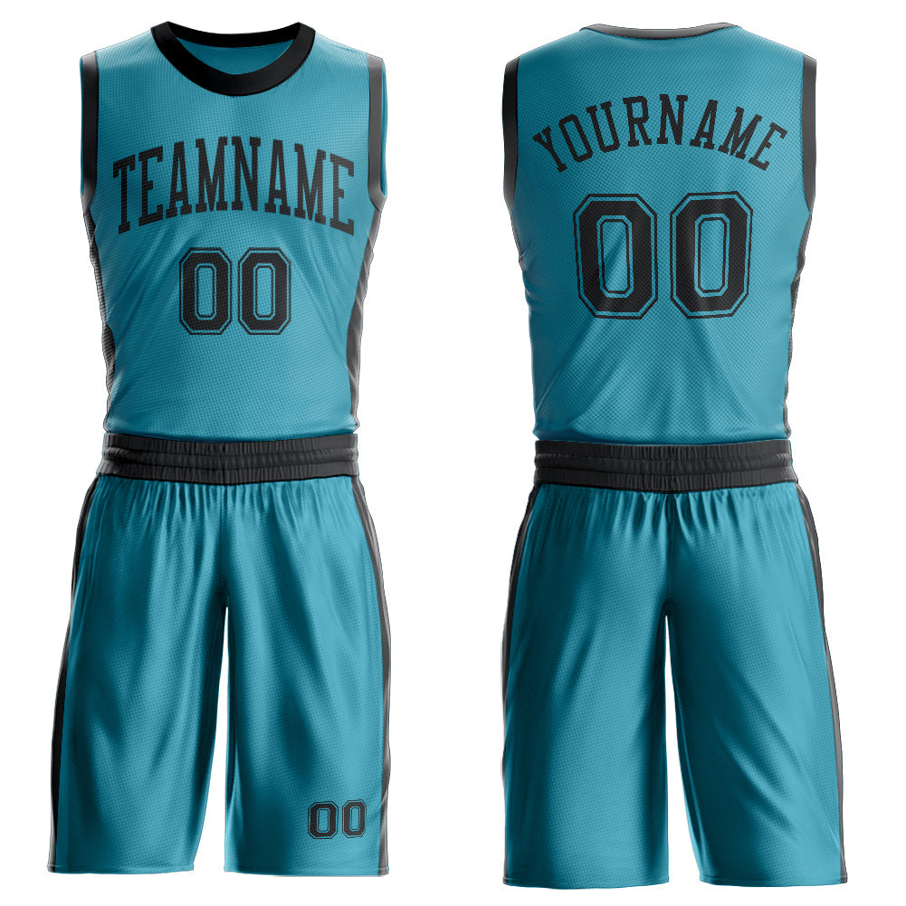 Custom Teal Black Round Neck Basketball Uniform Jersey - Main View