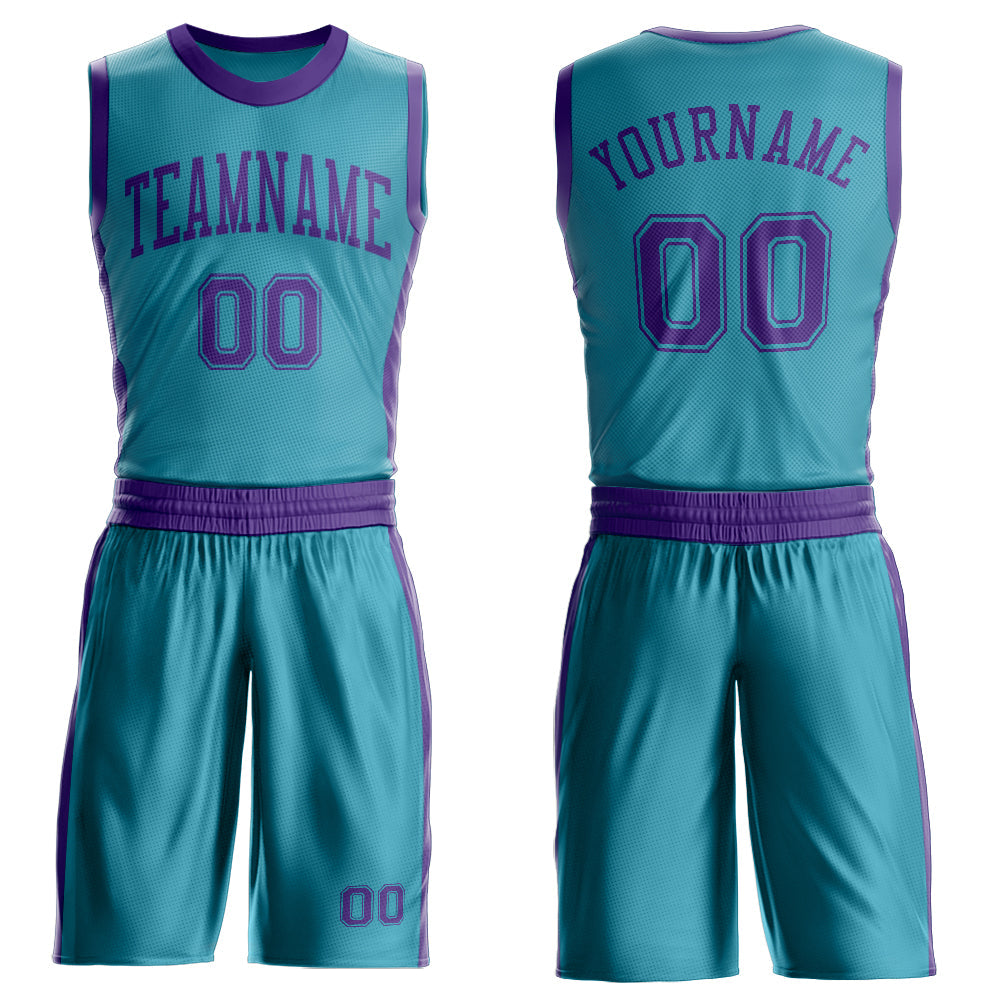 Custom Teal Purple Round Neck Basketball Uniform Jersey - Main View