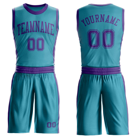 Custom Teal Purple Round Neck Basketball Uniform Jersey - Main View