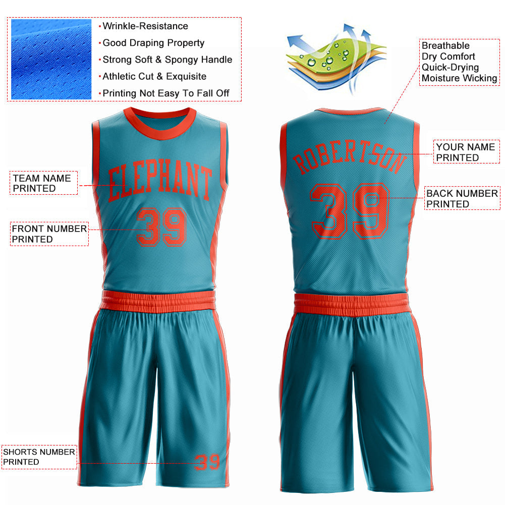 Custom Teal Orange Round Neck Basketball Uniform Jersey view 4