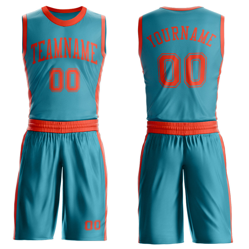 Custom Teal Orange Round Neck Basketball Uniform Jersey - Main View