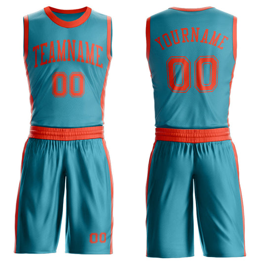 Custom Teal Orange Round Neck Basketball Uniform Jersey - Main View