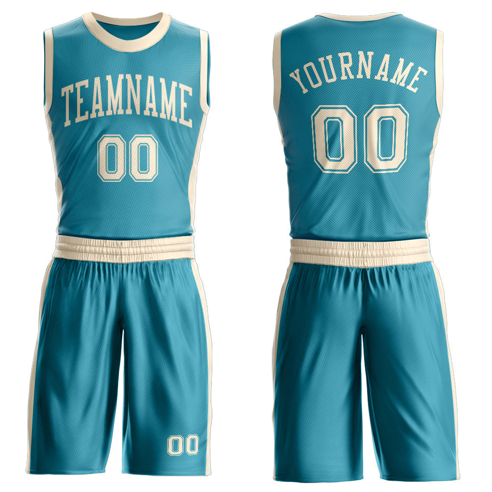 Custom Teal Cream Round Neck Basketball Uniform Jersey - Main View