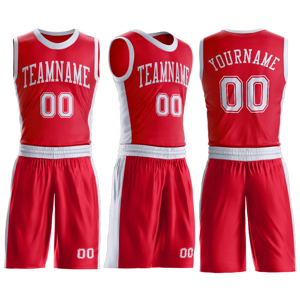Custom Red White Round Neck Basketball Uniform Jersey view 3