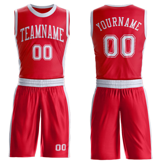 Custom Red White Round Neck Basketball Uniform Jersey - Main View