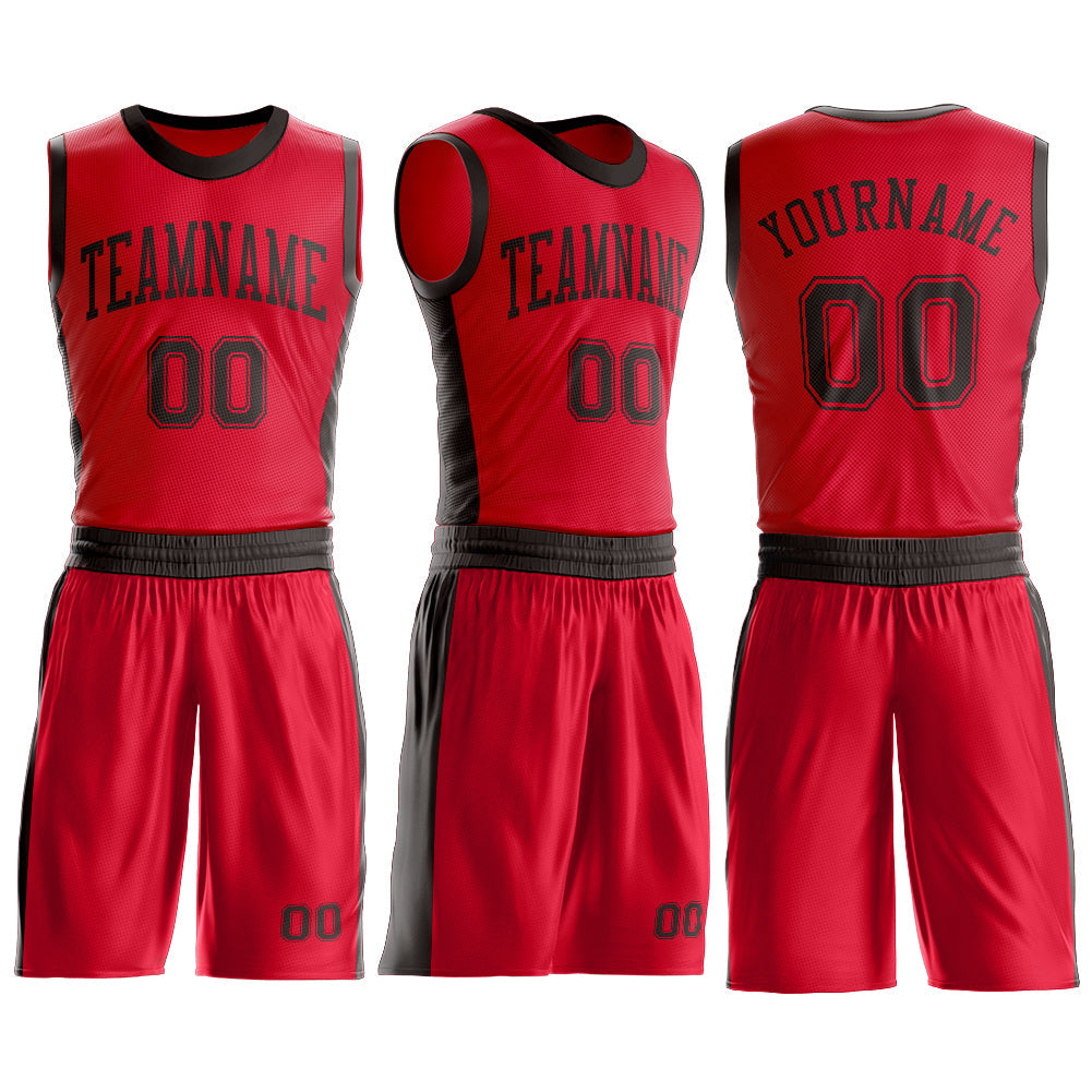 Custom Red Brown Round Neck Basketball Uniform Jersey view 3