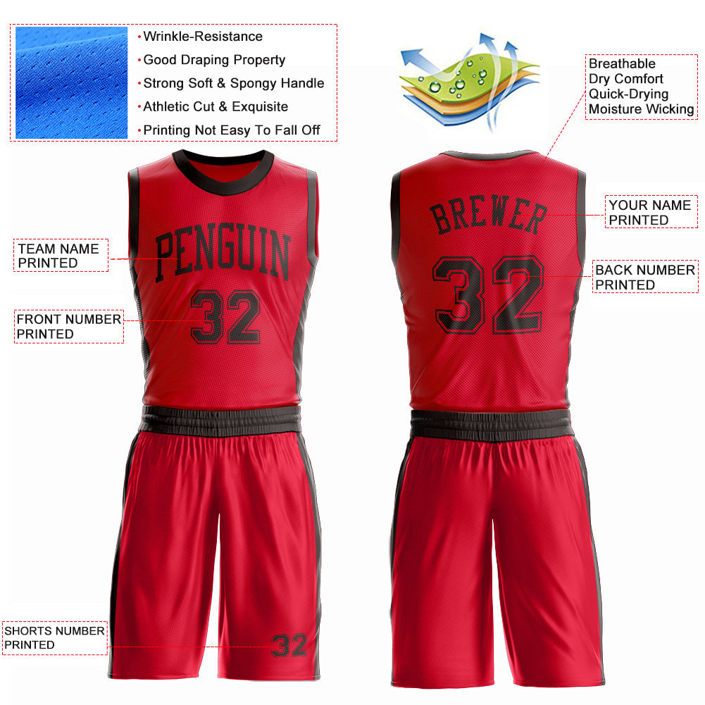 Custom Red Brown Round Neck Basketball Uniform Jersey view 4