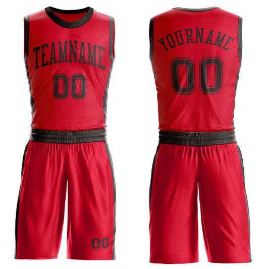 Custom Red Brown Round Neck Basketball Uniform Jersey - Main View