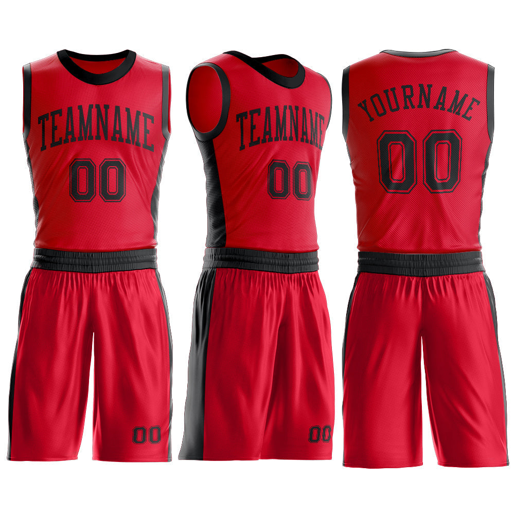 Custom Red Black Round Neck Basketball Uniform Jersey view 3