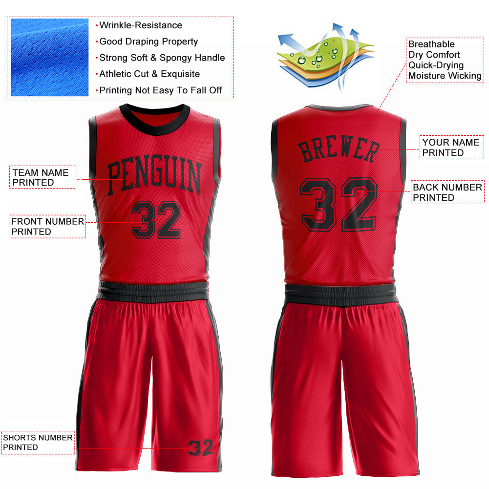 Custom Red Black Round Neck Basketball Uniform Jersey view 4
