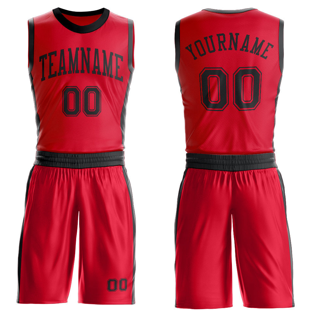 Custom Red Black Round Neck Basketball Uniform Jersey - Main View