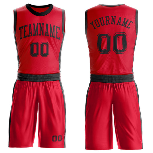 Custom Red Black Round Neck Basketball Uniform Jersey - Main View