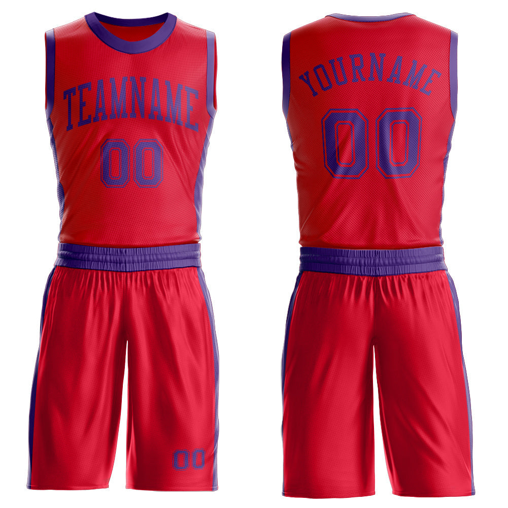 Custom Red Purple Round Neck Basketball Uniform Jersey - Main View
