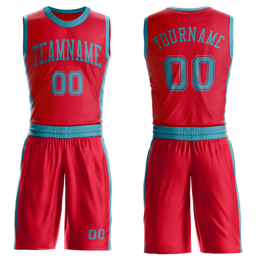 Custom Red Teal Round Neck Basketball Uniform Jersey - Main View
