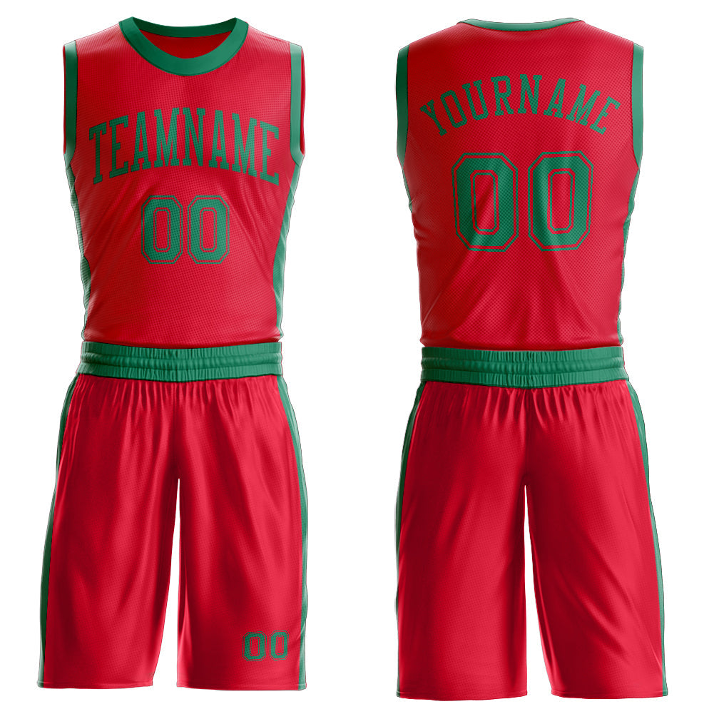Custom Red Kelly Green Round Neck Basketball Uniform Jersey - Main View