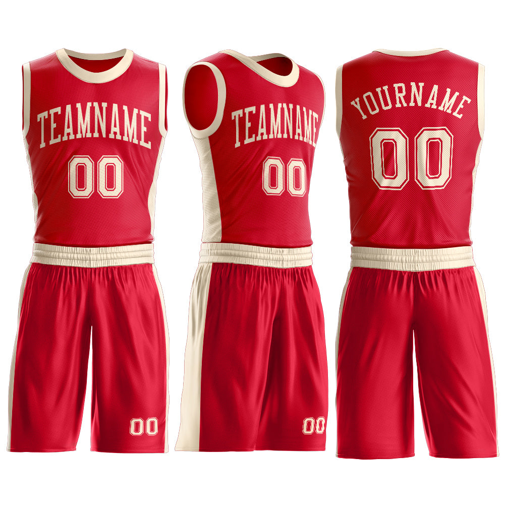 Custom Red Cream Round Neck Basketball Uniform Jersey view 3