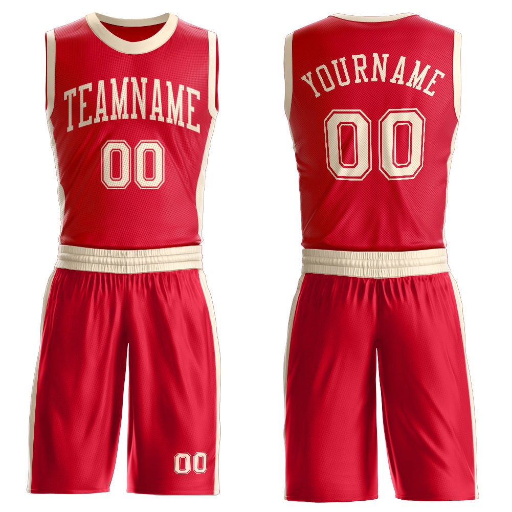 Custom Red Cream Round Neck Basketball Uniform Jersey - Main View