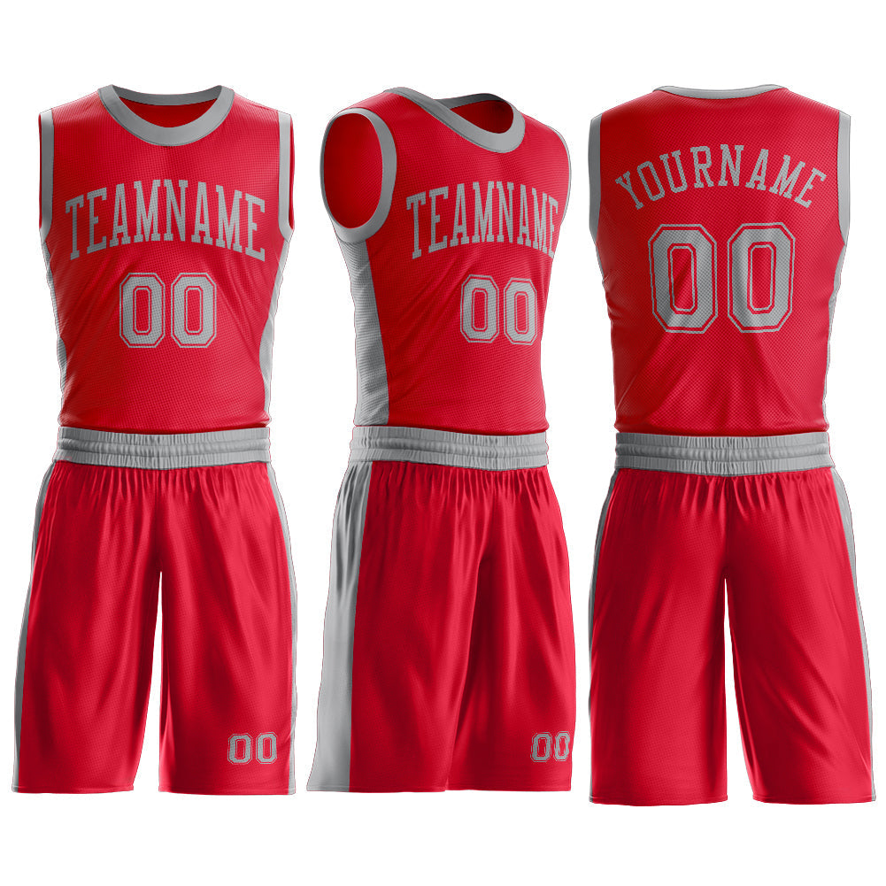 Custom Red Gray Round Neck Basketball Uniform Jersey view 3