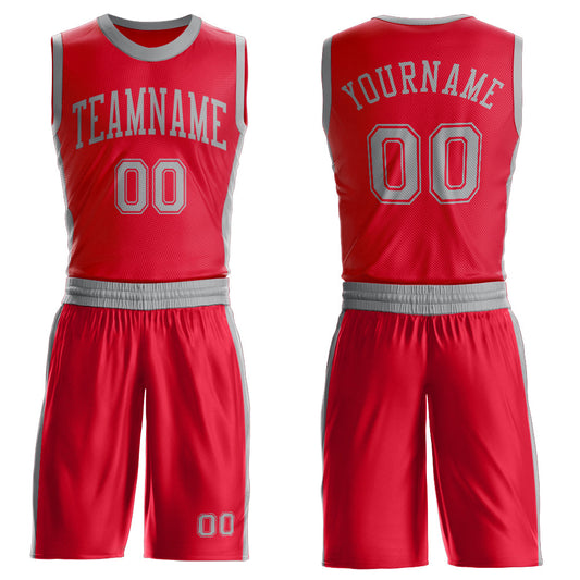 Custom Red Gray Round Neck Basketball Uniform Jersey - Main View