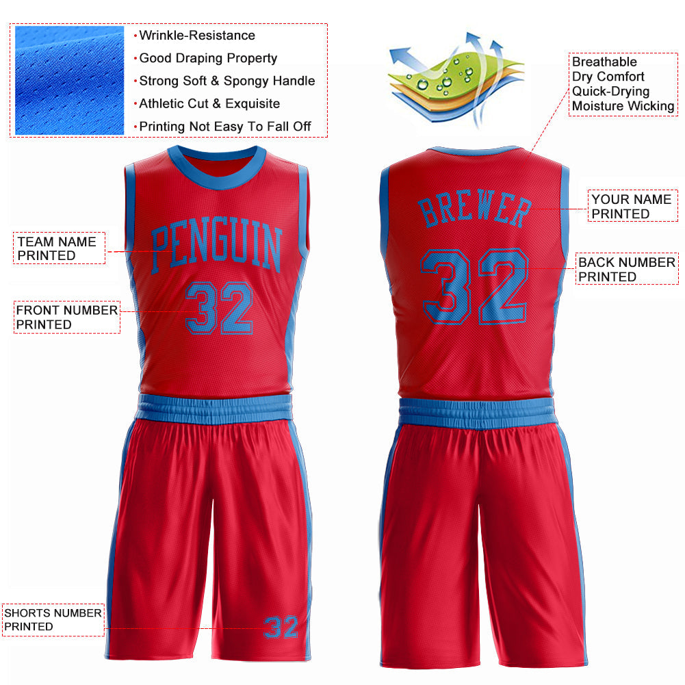 Custom Red Blue Round Neck Basketball Uniform Jersey view 4