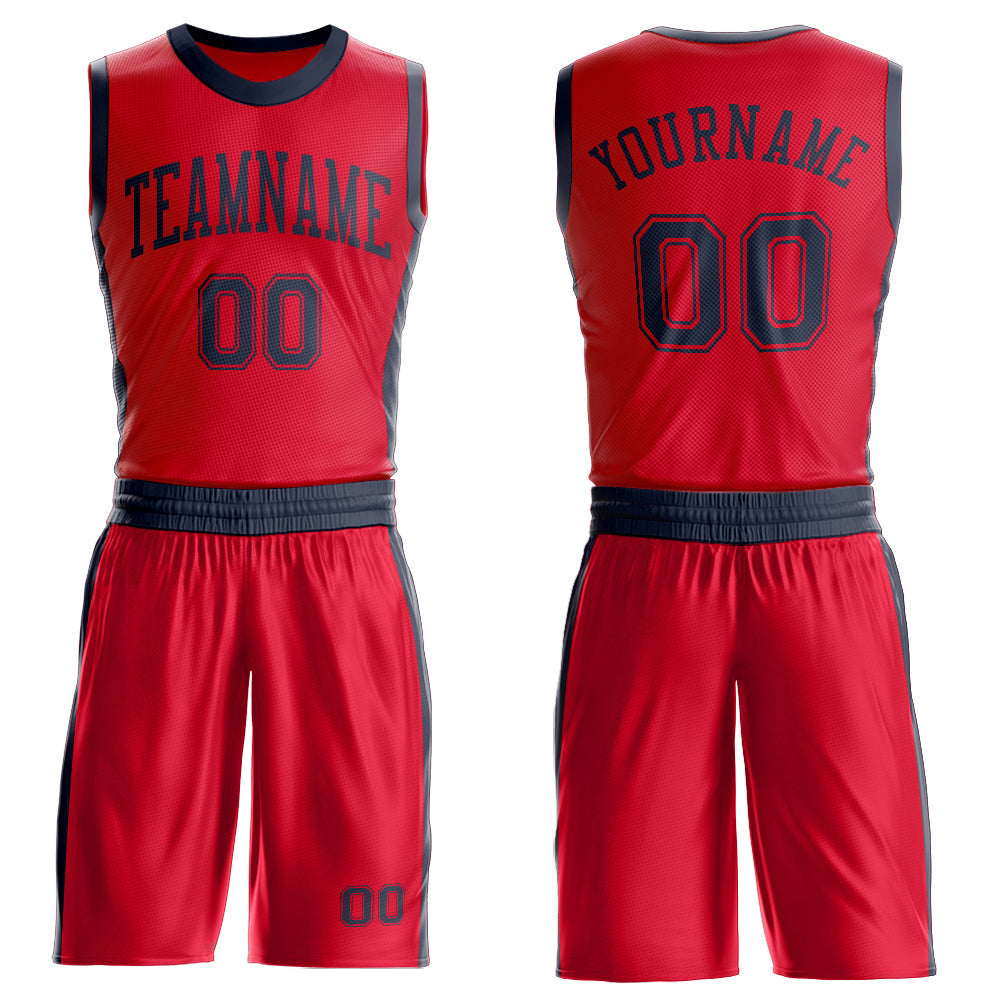 Custom Red Navy Round Neck Basketball Uniform Jersey - Main View