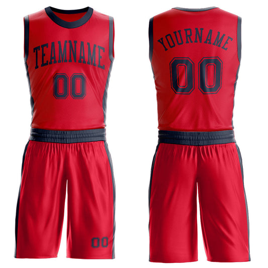 Custom Red Navy Round Neck Basketball Uniform Jersey - Main View