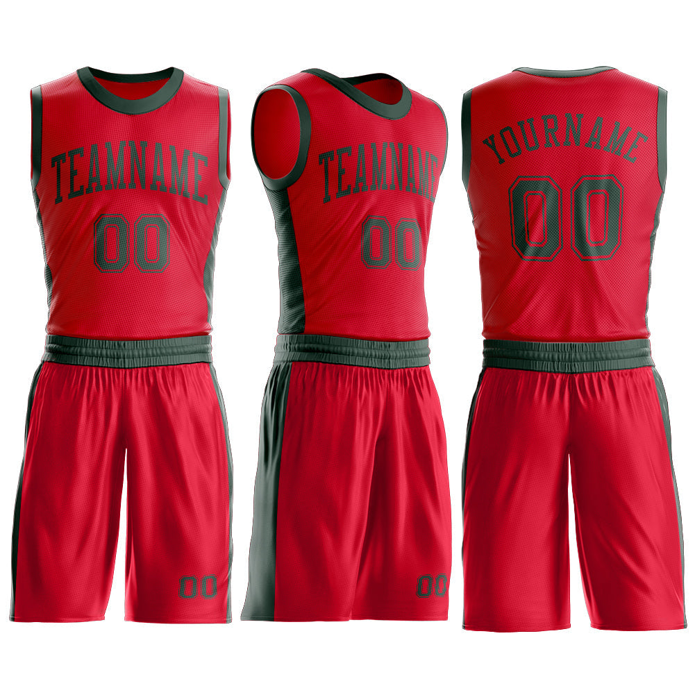 Custom Red Green Round Neck Basketball Uniform Jersey view 3