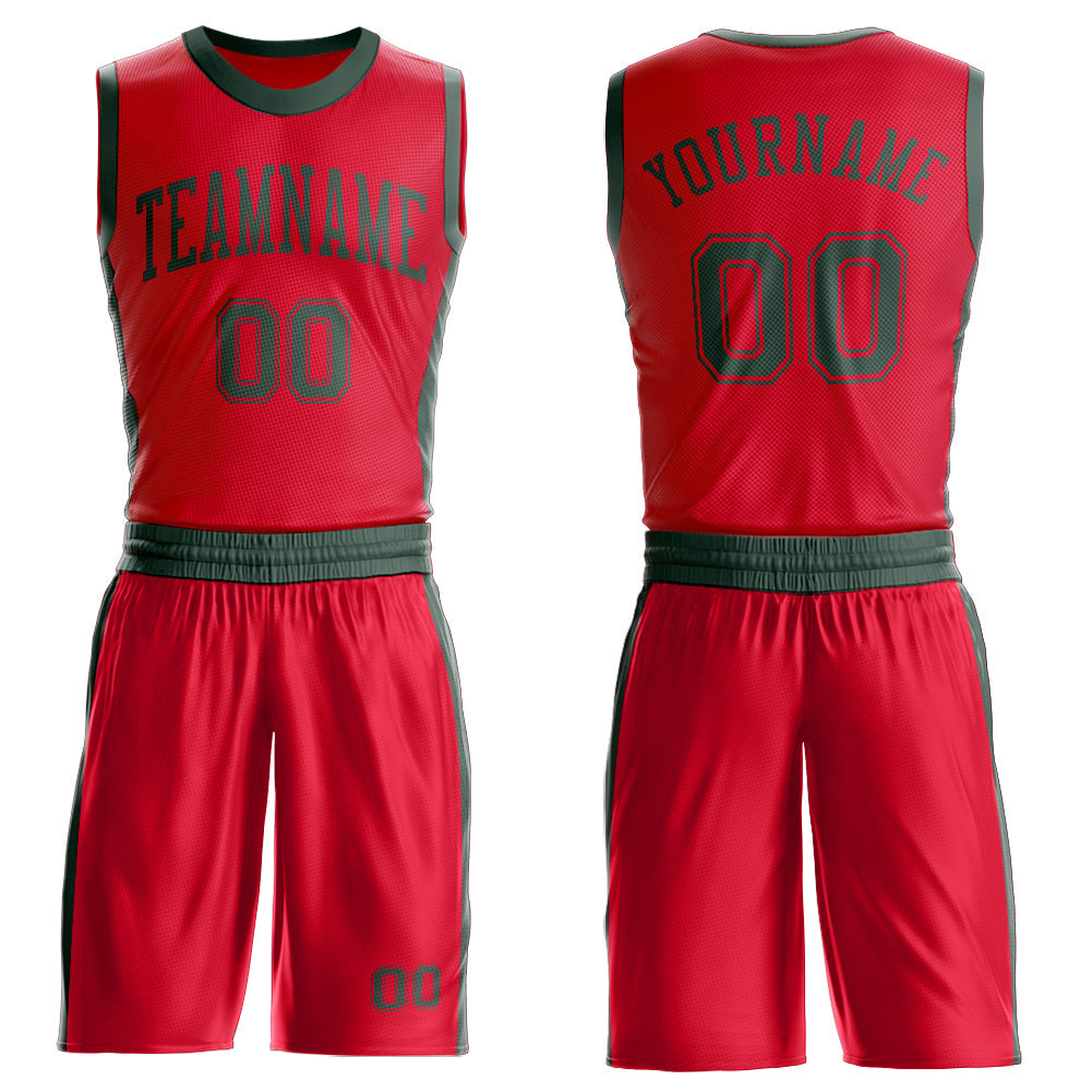 Custom Red Green Round Neck Basketball Uniform Jersey - Main View