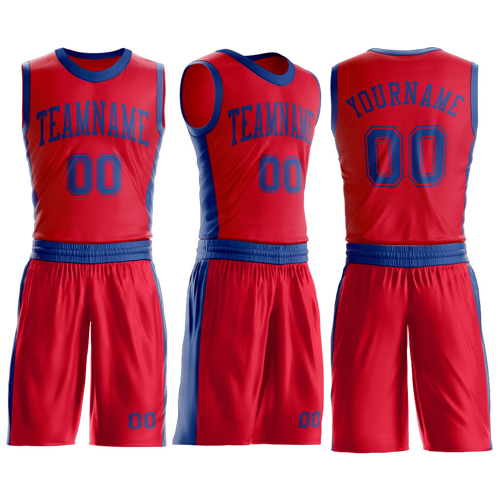 Custom Red Royal Round Neck Basketball Uniform Jersey view 3