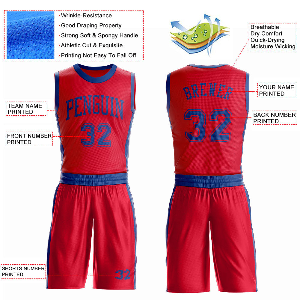 Custom Red Royal Round Neck Basketball Uniform Jersey view 4