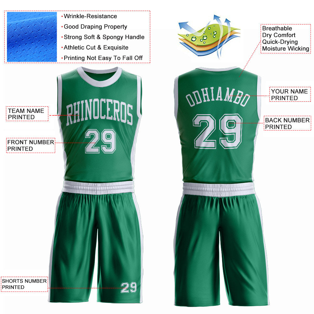 Custom Kelly Green White Round Neck Basketball Uniform Jersey view 4