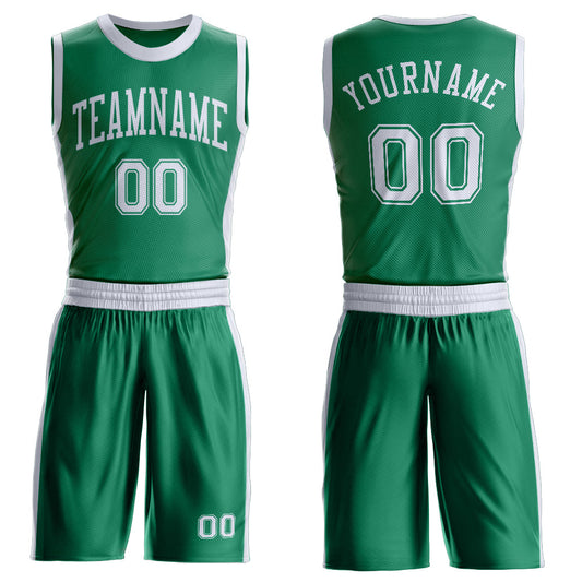 Custom Kelly Green White Round Neck Basketball Uniform Jersey - Main View