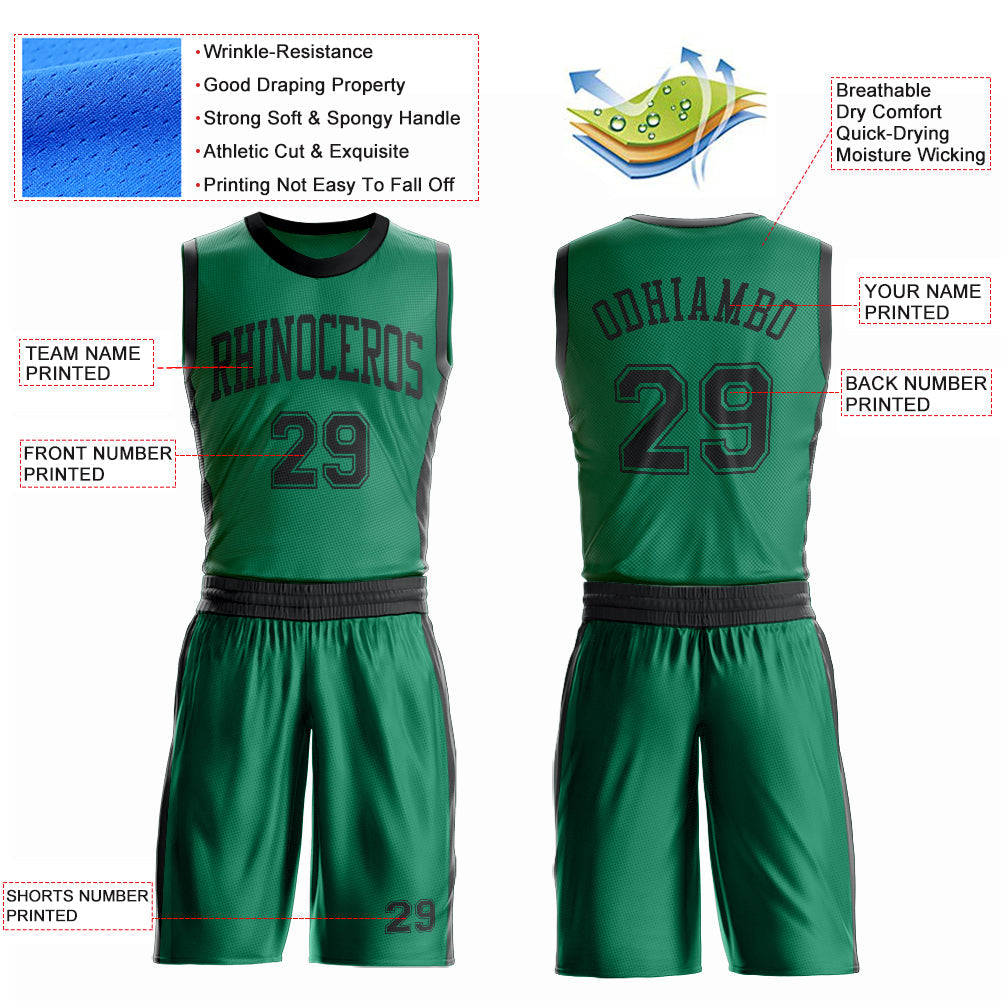 Custom Kelly Green Black Round Neck Basketball Uniform Jersey view 4