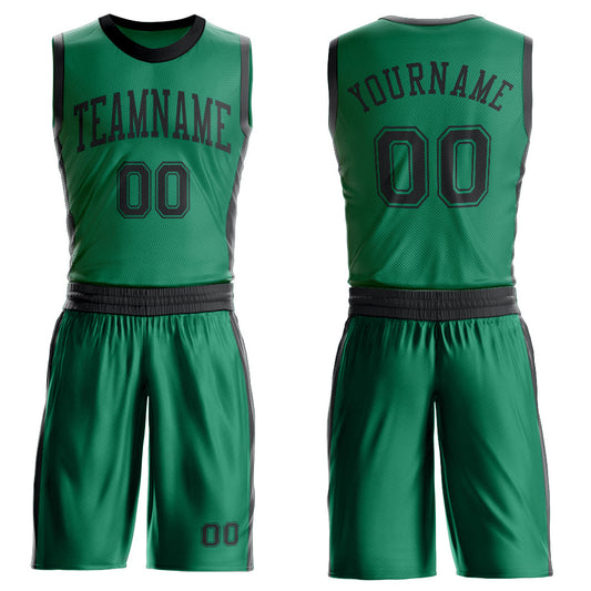 Custom Kelly Green Black Round Neck Basketball Uniform Jersey - Main View