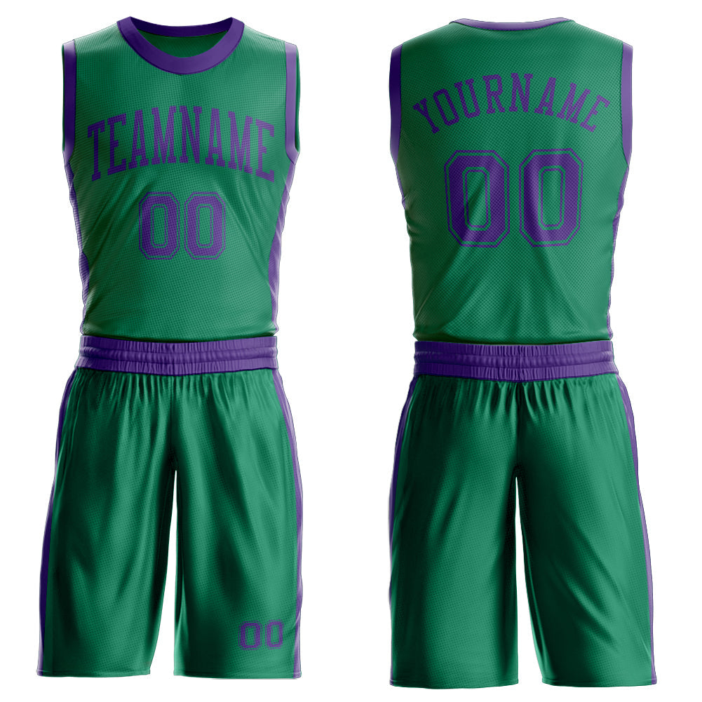 Custom Kelly Green Purple Round Neck Basketball Uniform Jersey - Main View