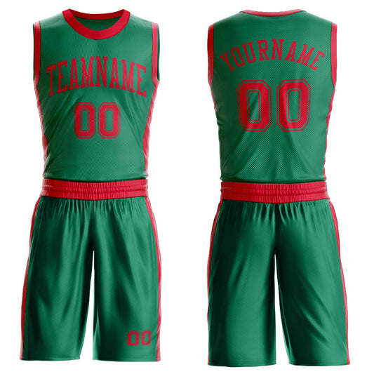 Custom Kelly Green Red Round Neck Basketball Uniform Jersey - Main View