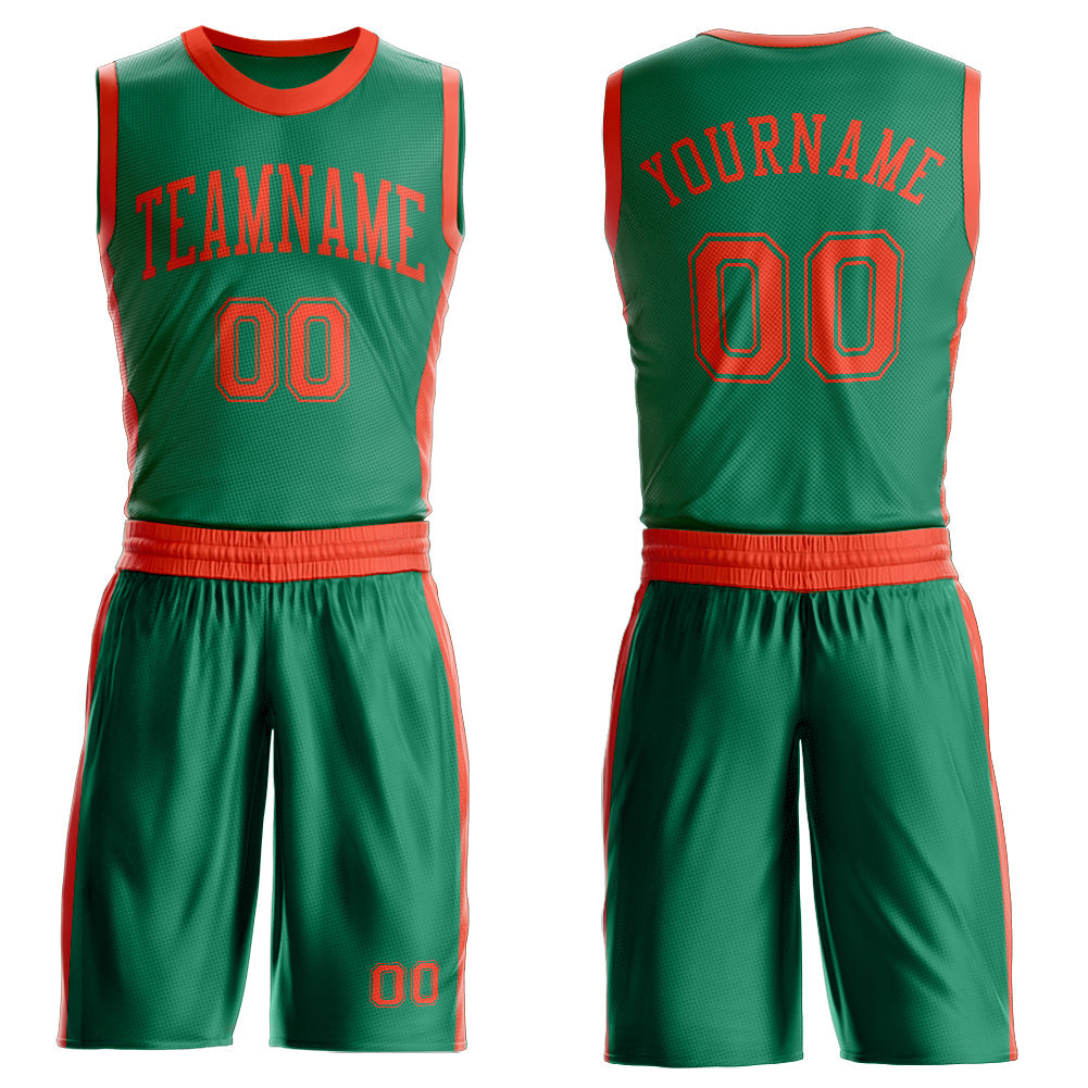 Custom Kelly Green Orange Round Neck Basketball Uniform Jersey - Main View