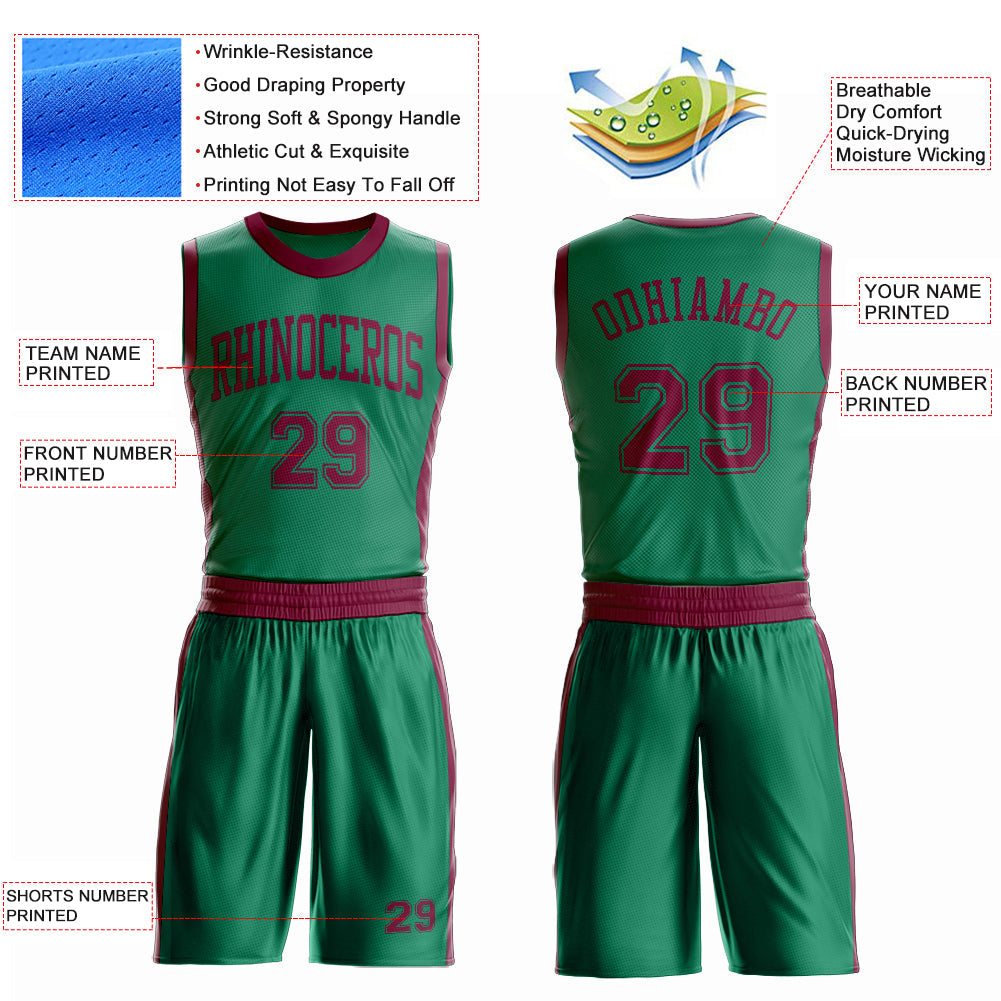 Custom Kelly Green Maroon Round Neck Basketball Uniform Jersey view 4