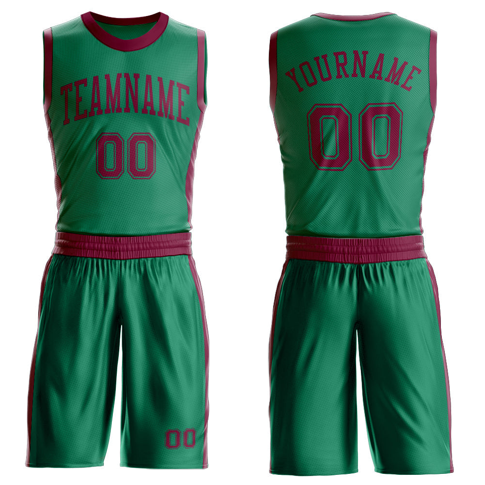 Custom Kelly Green Maroon Round Neck Basketball Uniform Jersey - Main View
