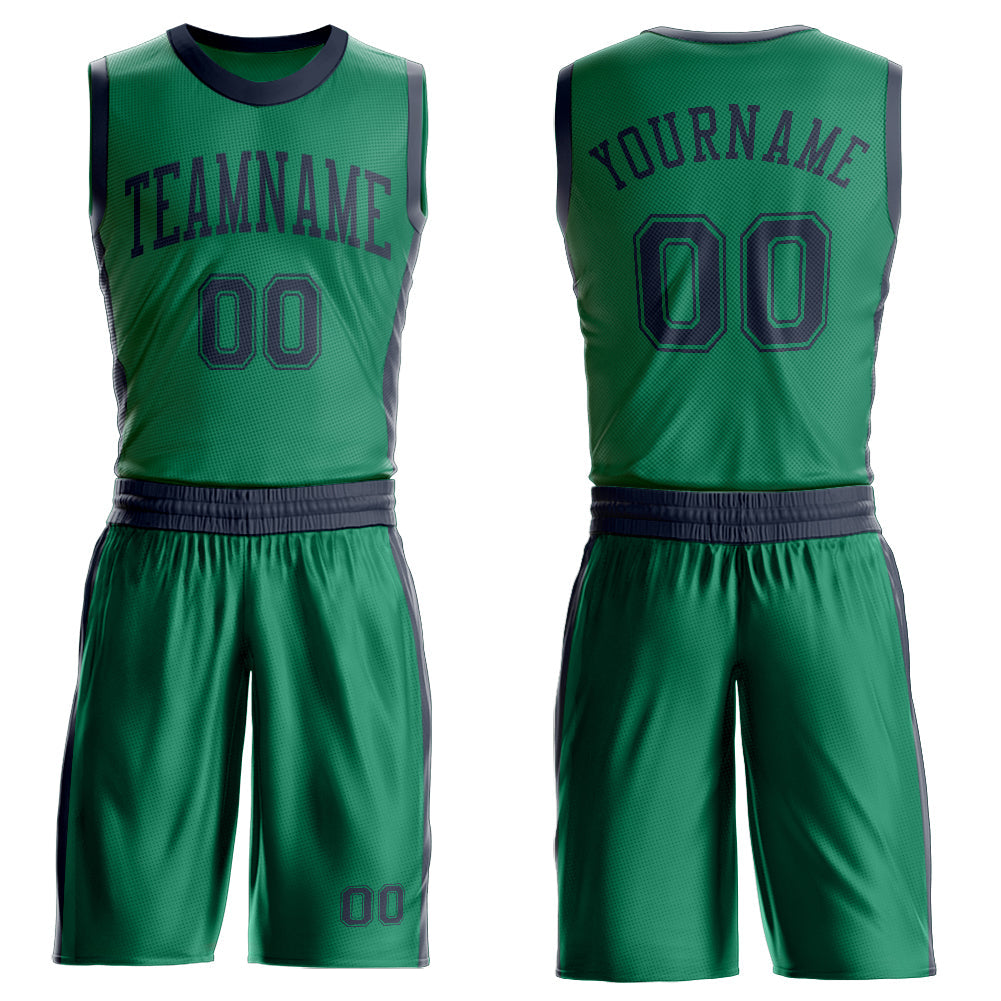 Custom Kelly Green Navy Round Neck Basketball Uniform Jersey - Main View