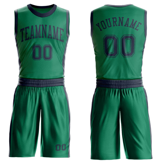 Custom Kelly Green Navy Round Neck Basketball Uniform Jersey - Main View