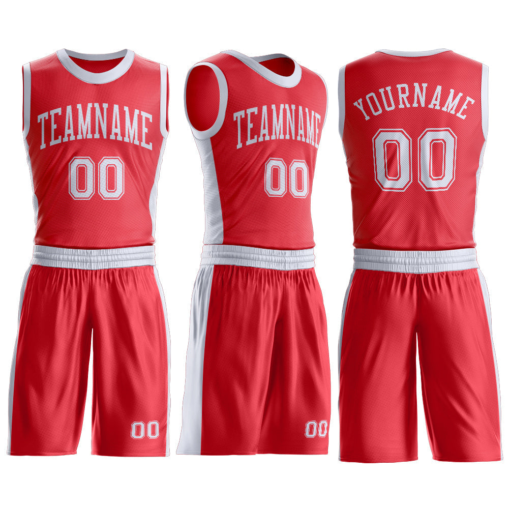 Custom Fire Red White Round Neck Basketball Uniform Jersey view 3